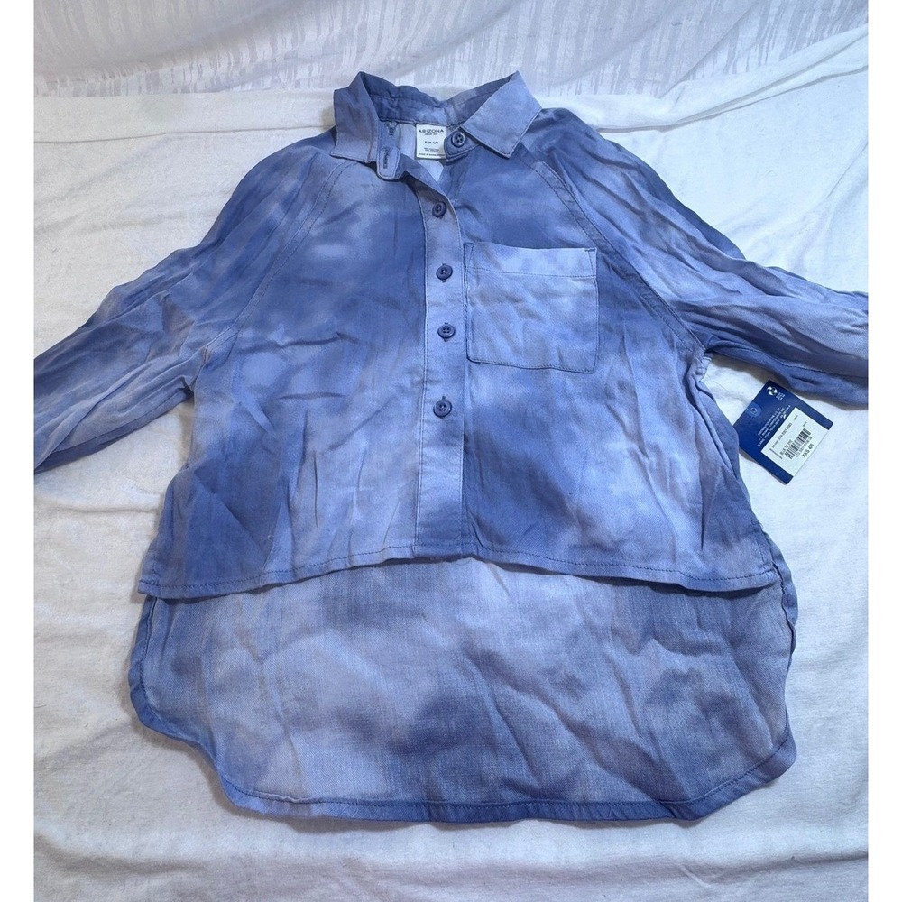 Arizona Jean Co Girls‎ XXS 4/5 Blue Tie Dye Button Down High Low Shirt NWT